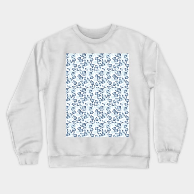 Blue Pastel Elegance: Tulip Silhouette Floral Pattern Crewneck Sweatshirt by FlinArt